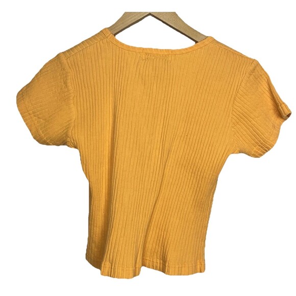 Papas & Beer Crop Top L 90s V-Neck Ribbed T-Shirt Baja Mexico Bar Logo Tee VTG - Picture 2 of 7